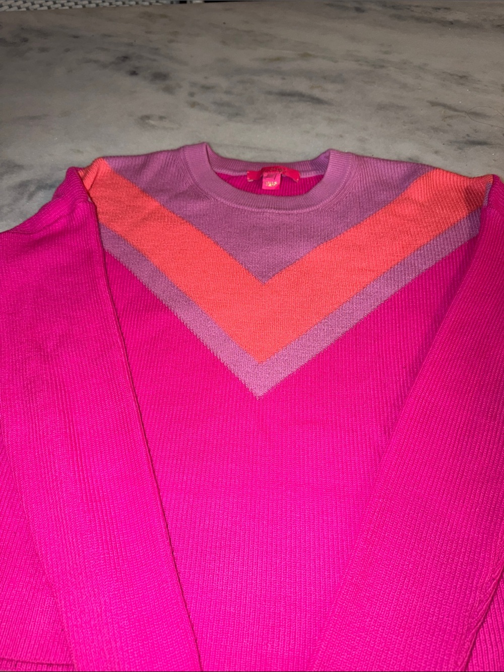 Lilly Pulitzer. Bright Pink Chevron Colorblock Crewneck Sweater